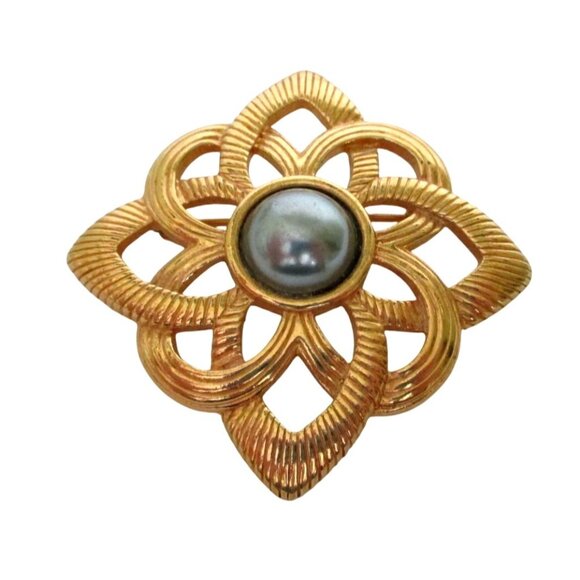 Avon Brooch Pin Parisian Impression - Vintage 1980's Jewelry - Gold-Tone Faux Pe - Picture 1 of 5